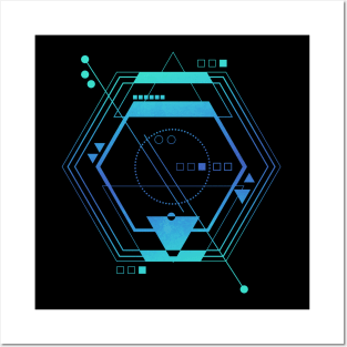 Geometric futuristic ciberpunk blue Posters and Art